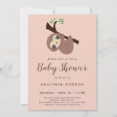 スロスベビーシャワーピンクモダンブラウンミニマルかわいい 招待状 (正面)