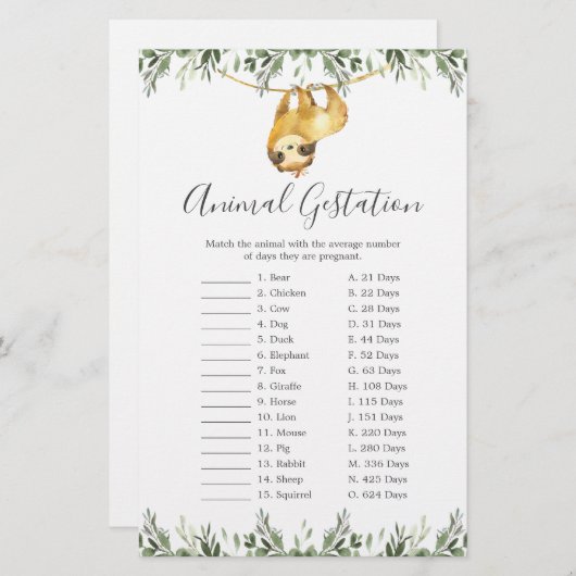 スロスベビーシャワー動物の妊娠ゲーム (正面/裏面)