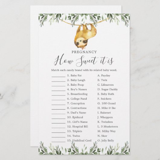 スロスベビーシャワー妊娠どのように甘いゲーム (正面/裏面)