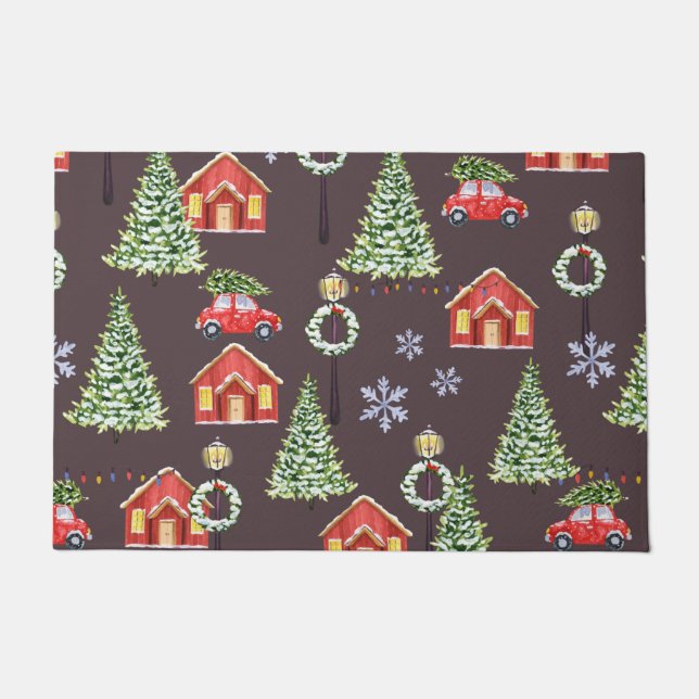 スロスマメリースロッスキュートクリスマスクリスマス ドアマット (正面)