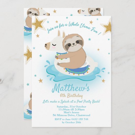 スロスラマプールパーティー誕生日招待状ボーイズ 招待状 (正面/裏面)