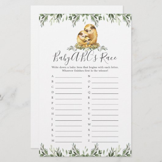 スロス家族ベビーシャワーABCのレースゲーム (正面/裏面)