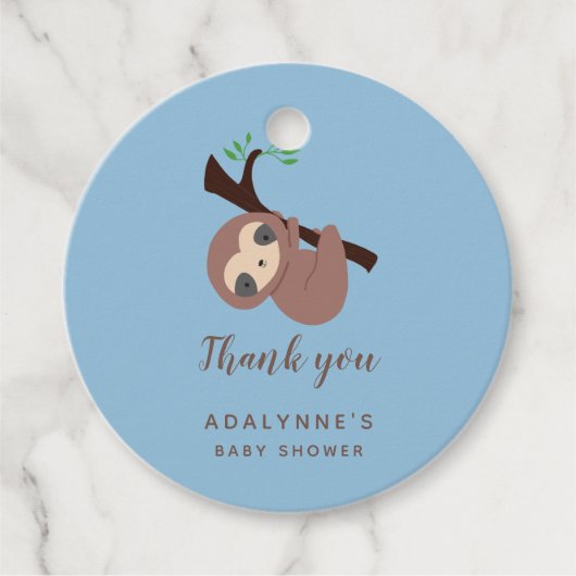 スロス赤ちゃんシャワー男の子ありがとうブルースクリプトかわいい フェイバータグ (正面)