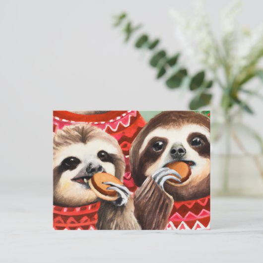 スロス食べズのクッキーとセーターを着ている ポストカード (スタンド正面)