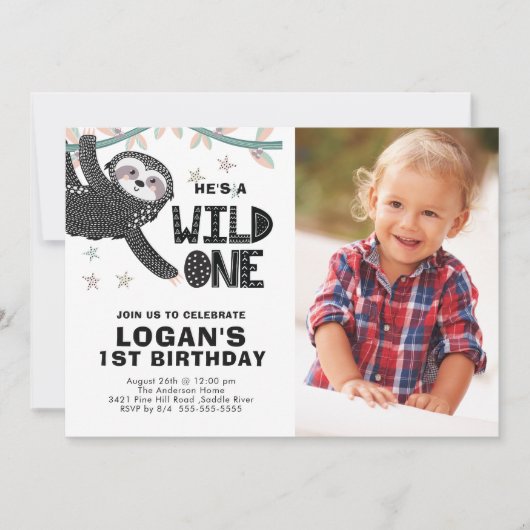 スロス1歳誕生日フォト誕生日招待状 招待状 (正面)