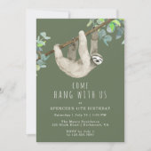 スロッおもしろいスキュートフォレストグリーン子供の誕生日パーティー 招待状 (正面)