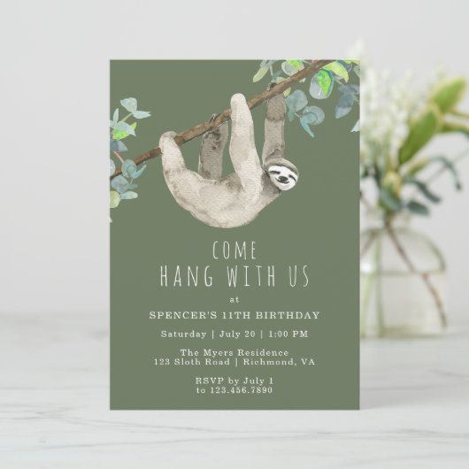 スロッおもしろいスキュートフォレストグリーン子供の誕生日パーティー 招待状 (スタンド正面)