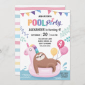 スロッスアンドユニコーンサマープールパーティー誕生日 招待状 (正面/裏面)
