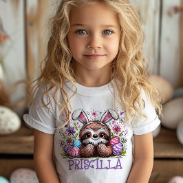 スロッスイースターTシャツ名前をカスタムするガールズバニー トドラーTシャツ