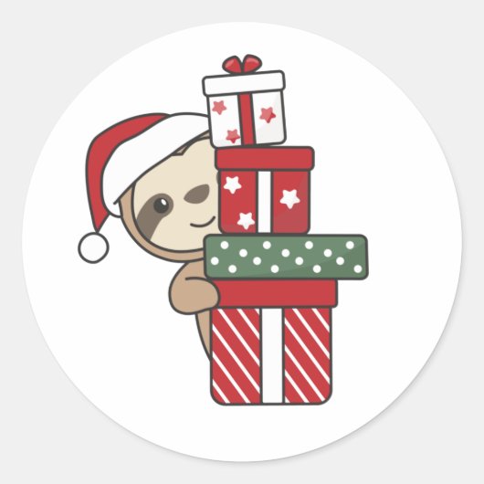 スロッスクリスマスギフト冬のナマケモノ ラウンドシール (正面)