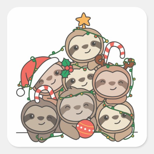 スロッスクリスマスツリーおもしろいアニマルクリスマススススクエア スクエアシール (正面)