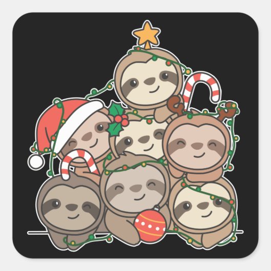 スロッスクリスマスツリーおもしろいアニマルクリスマススススクエア スクエアシール (正面)