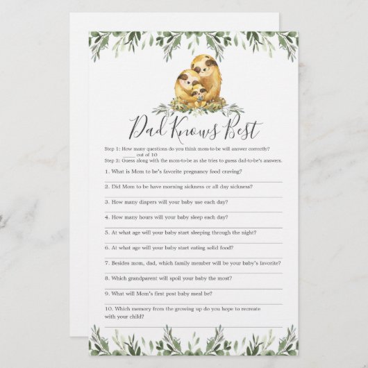 スロッスファミリーベビーシャワーパパ最高のはゲームを知る (正面/裏面)