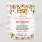 スロッスベビーガールシャワーバイメールピンクと金ゴールド 招待状 (正面/裏面)