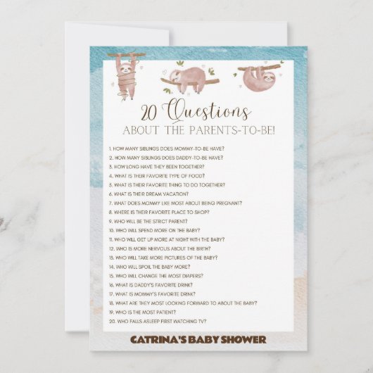 スロッスベビーシャワー – 編集可能な名前、5 x 7 招待状 (正面)