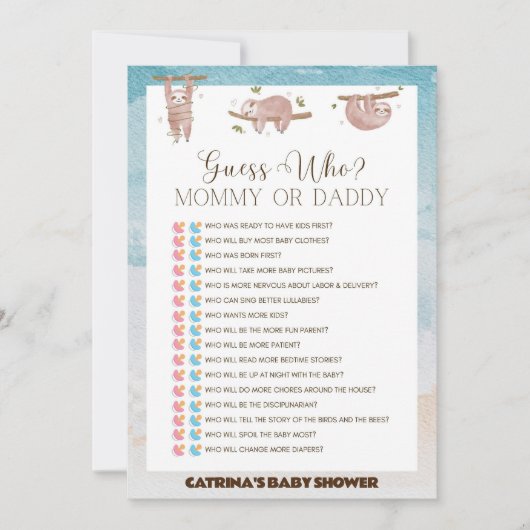 スロッスベビーシャワー – 編集可能な名前、5 x 7 招待状 (正面)