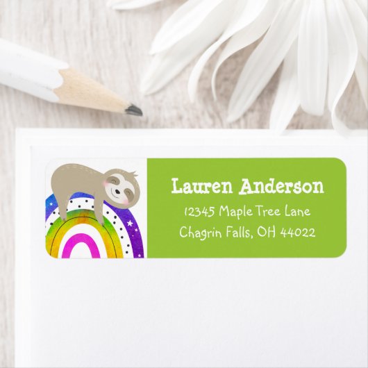 スロッスボホーレインボーモダンかわいい誕生日アドレス ラベル (インサイチュ)