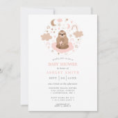 スロッスムーンスターズピンクかわいい女の子の赤ちゃんシャワー 招待状 (正面)