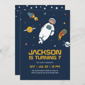スロッス宇宙飛行士の宇宙空間銀河系子供の誕生日 招待状 (正面/裏面)