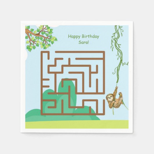 スロッス葉ズ迷路パズル誕生日紙ナプキン スタンダードカクテルナプキン (正面)