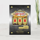 スロットおよび硬貨が付いている夫の誕生日の挨拶状 カード (正面)