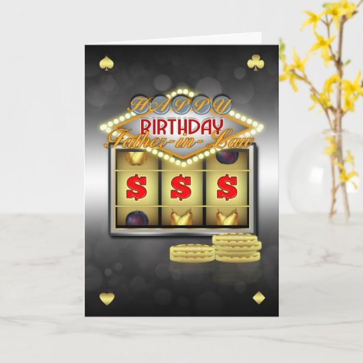 スロットが付いている義父の誕生日の挨拶状 カード (黄色い花)