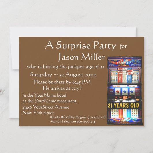 スロットマシンの大当たりの第21誕生日 招待状 (正面)