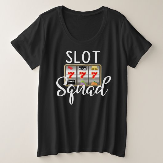 スロットマシンスクワッドラスベガスカジノゲームTシャツ プラスサイズTシャツ (デザイン正面)