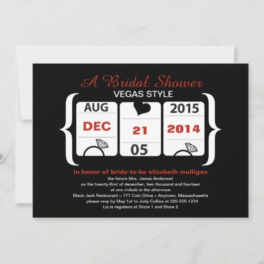 スロットマシンブライダルシャワー 招待状 (正面)
