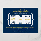 スロットモダンマシンウェディング日付フォイル請求書の保存 箔招待状 (正面)