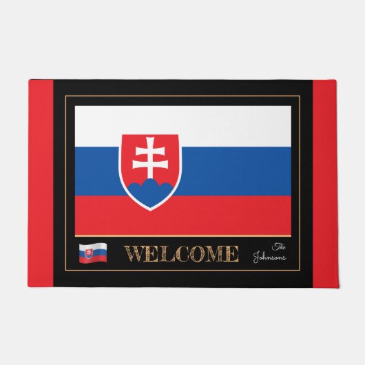 スロバキアとスロバキア国旗の家マット/スポーツへようこそ ドアマット (正面)