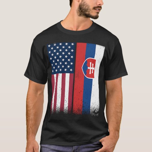 スロバキアのアメリカ国旗誇りを持ったUSAスロバキア Tシャツ (正面)