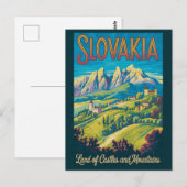 スロバキアのスカイラインイラスト旅行アートヴィンテージ ポストカード (正面/裏面)