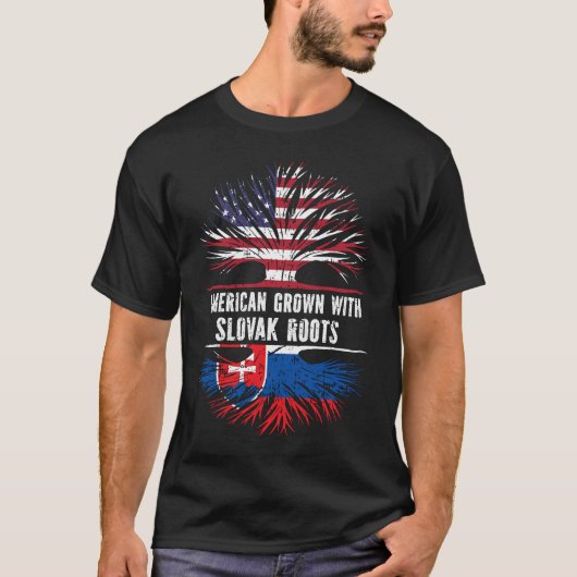 スロバキアのルーツで育ったアメリカ国旗 Tシャツ (正面)