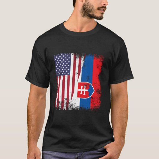 スロバキア国旗とアメリカのハーフスロバキア Tシャツ (正面)