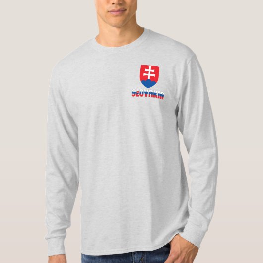 スロバキア国旗とコート・オブ・アームズ愛国心 Tシャツ (正面)
