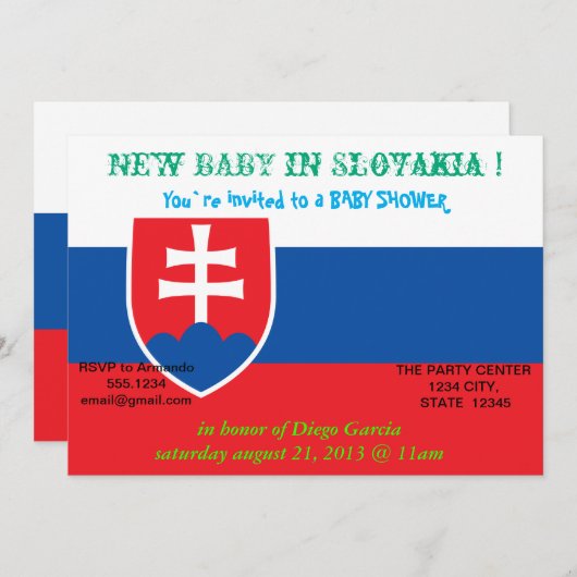 スロバキア国旗を持つ赤ちゃんシャワー招待状 招待状 (正面/裏面)