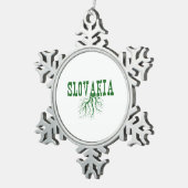 スロバキア緑の木のルーツワードアートを根付け スノーフレークピューターオーナメント (右)