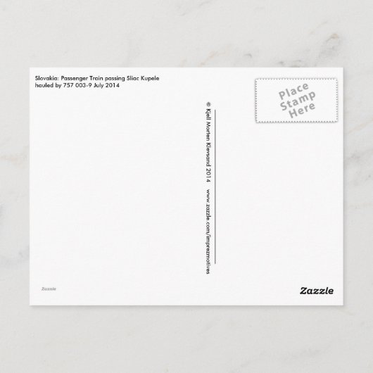 スロバキア:スライアクペレを通過する旅客列車 ポストカード (裏面)