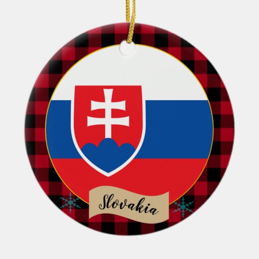 スロバキア、赤いバッファローのプレイド&スロバキア国旗 セラミックオーナメント (正面)