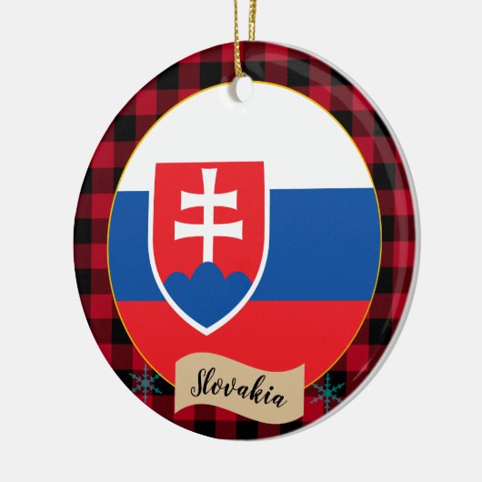 スロバキア、赤いバッファローのプレイド&スロバキア国旗 セラミックオーナメント (左)