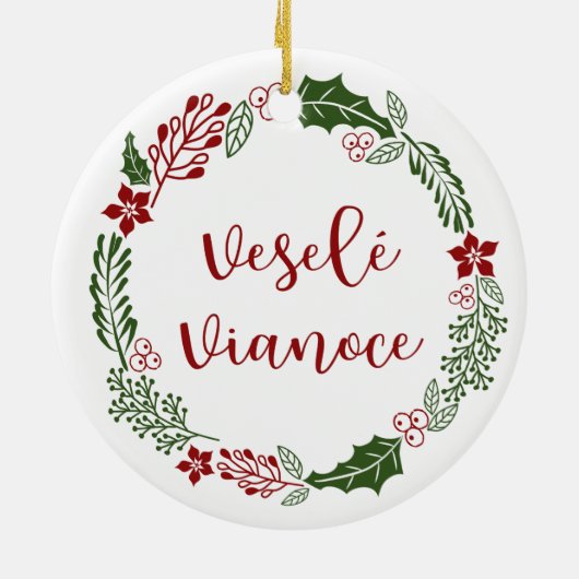 スロバキメリークリスマスリースヴェセレ・ヴィアノース セラミックオーナメント (裏面)