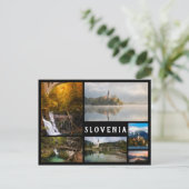 スロベニアとBledランドスケープ黒の枠コラージュ ポストカード (スタンド正面)