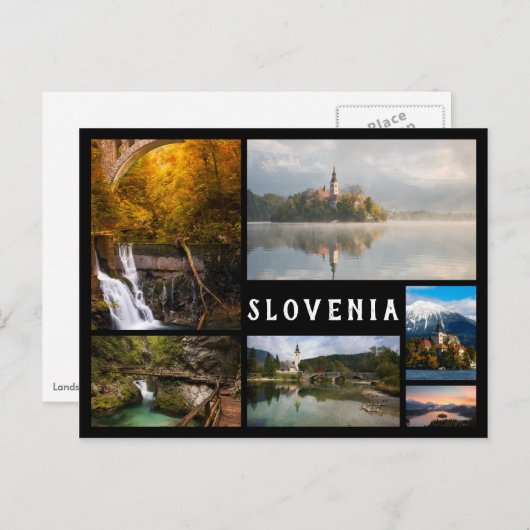 スロベニアとBledランドスケープ黒の枠コラージュ ポストカード (正面/裏面)