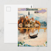 スロベニアのブレッド旅行絵葉書、ブレッドの青いアート ポストカード (正面/裏面)