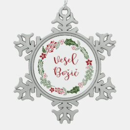 スロベニアのメリークリスマスリースヴェーゼル・ボジチ スノーフレークピューターオーナメント