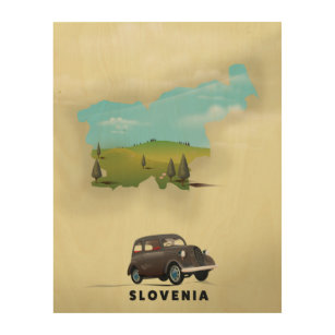 スロベニアの図解入りの、写真付きのな地図旅行ポスター ウッドウォールアート