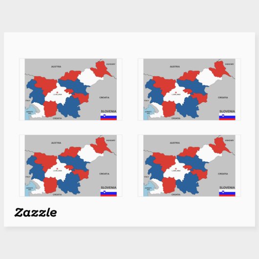 スロベニアの国の政治地図の旗 長方形シール (シート)