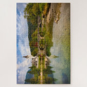 スロベニアの教会に反射するボヒニ湖 ジグソーパズル (縦)