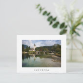 スロベニアの白いはがきに教会があるボヒンジ湖 ポストカード (スタンド正面)